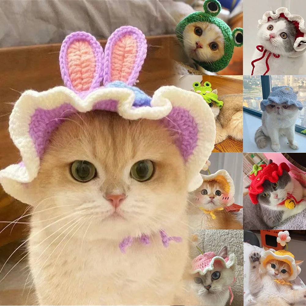 Cute Knitted Cat Hat | Crochet Pet Headwear