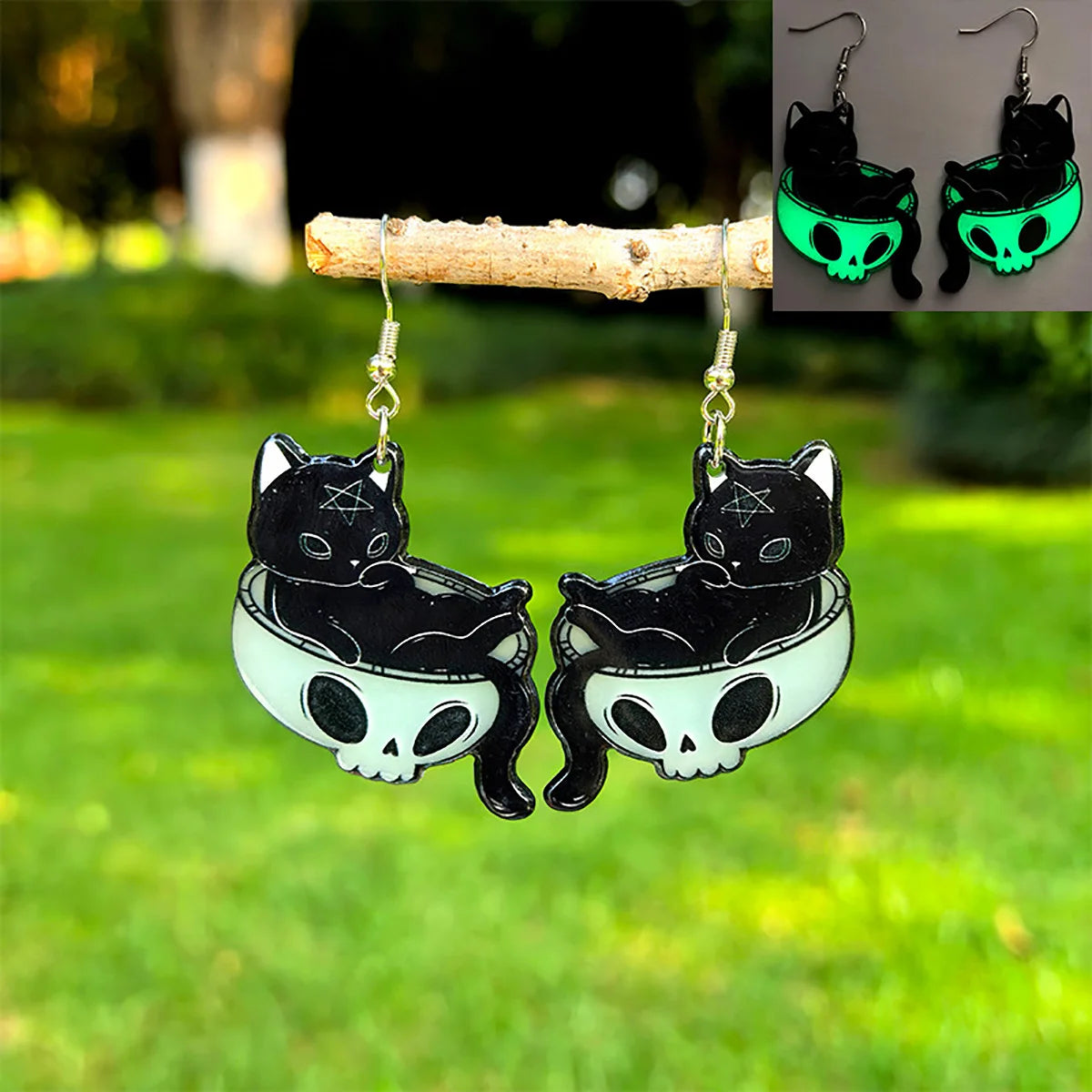 Halloween Cat Glow-in-the-Dark Acrylic Drop Earrings