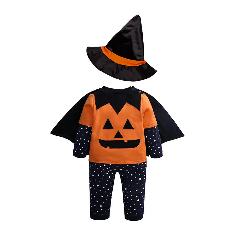 Baby Halloween Pumpkin & Star Outfit | Hat, Top & Pants 3-Piece Set | Sizes 80–120cm