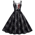 Halloween Gothic Swing Dress | Skeleton & Spiderweb Print