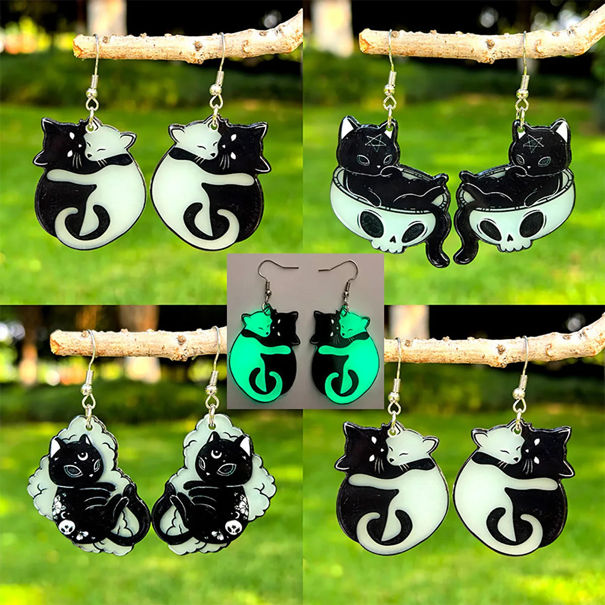 Halloween Cat Glow-in-the-Dark Acrylic Drop Earrings
