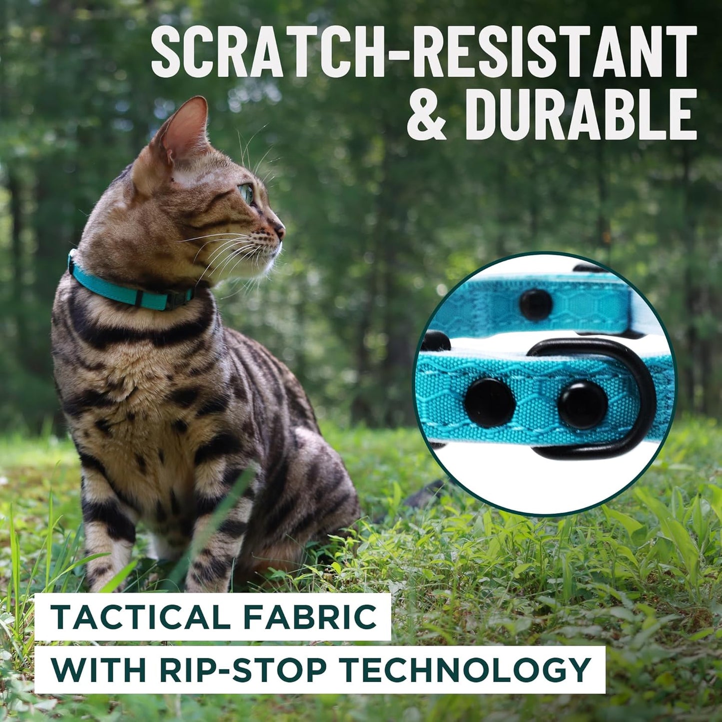 Blue Cat Collar Breakaway with Soft Padding for Medium to Large Cats - Durable Heavy Duty Tactical Fabric, Comfortable, Quick Release Breakaway Cat Collars, No Bell Collar (Blue, Adult)