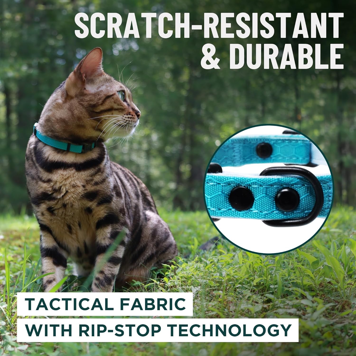 Blue Cat Collar Breakaway with Soft Padding for Medium to Large Cats - Durable Heavy Duty Tactical Fabric, Comfortable, Quick Release Breakaway Cat Collars, No Bell Collar (Blue, Adult)