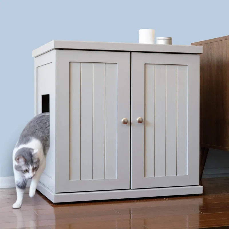 The Refined Litter Box - Wood Cat Litter Box Enclosure Cabinet with Drawer, Cottage Style
