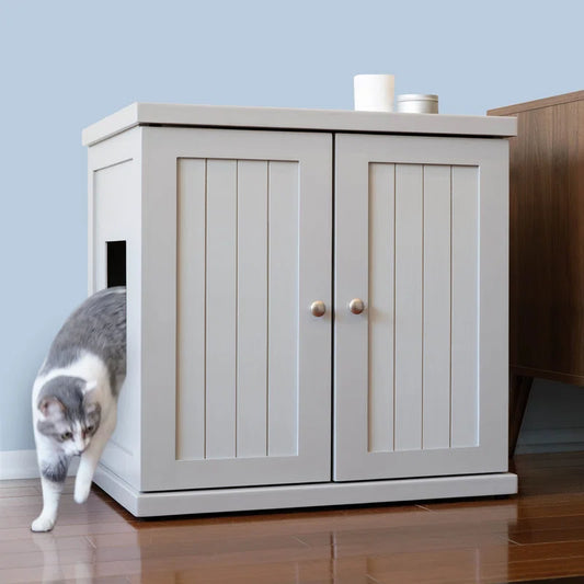 The Refined Litter Box - Wood Cat Litter Box Enclosure Cabinet with Drawer, Cottage Style