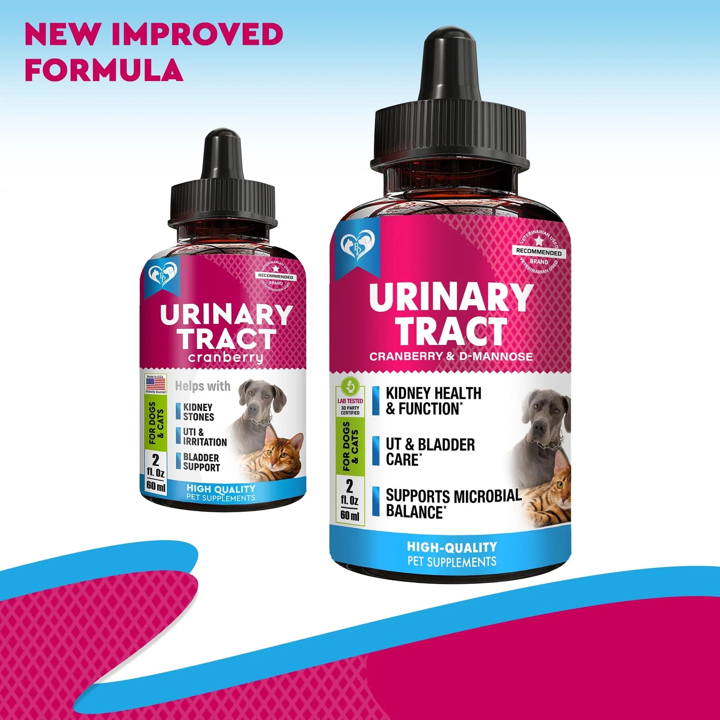 Urinary Tract Support - Cranberry & D-Mannose Liquid Drops for Dogs & Cats , Kidney & Bladder Health Support for All Breeds